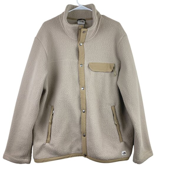The North Face Mens XL Deep Pile Chunky Fleece Beige Oatmeal Snap Front Jacket - Picture 1 of 7